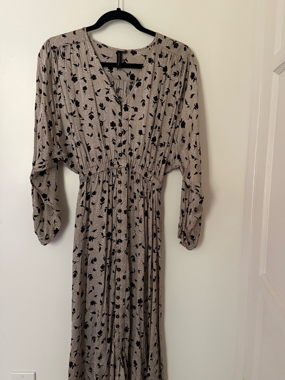 Black Floral Button-Front Maxi Dress